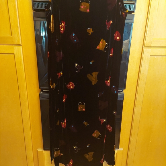 David Dart black velvet maxi dress multi-embroidery  beading on purses 1x - Picture 2 of 6
